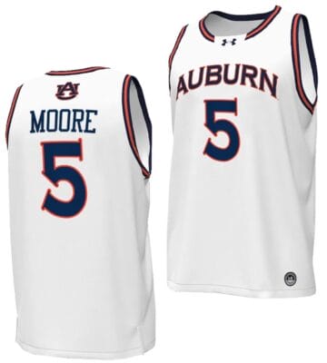 Chris Moore Jersey #5 Auburn Tigers Replica College Basketball 2023-24 White