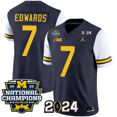 Donovan Edwards Jersey #7 Michigan Wolverines Vapor Limited Football 2024 National Champions Patch White Sleeves 8 Donovan Edwards Jersey #7 Michigan Wolverines Vapor Limited Football 2024 National Champions Patch White Sleeves
