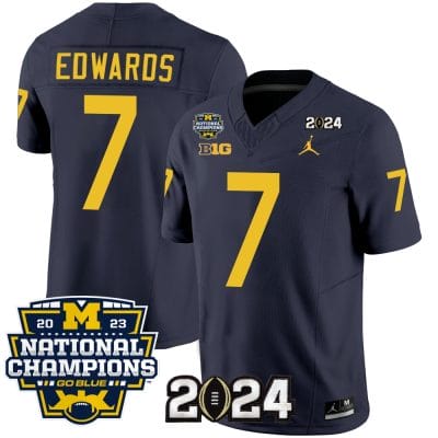 Donovan Edwards Jersey #7 Michigan Wolverines Vapor Limited Football 2024 National Champions Patch Navy