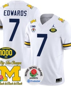 Donovan Edwards Jersey #7 Michigan Wolverines Vapor Stitched 1000 Wins Rose Bowl Patch White
