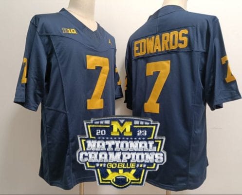 Donovan Edwards Jersey #7 Michigan Wolverines Football 2023 National Champions Patch Navy
