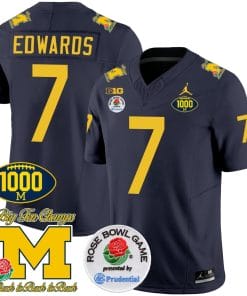 Donovan Edwards Jersey #7 Michigan Wolverines Vapor Stitched 1000 Wins Rose Bowl Patch Navy