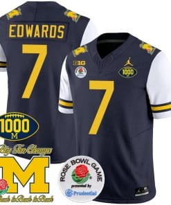 Donovan Edwards Jersey #7 Michigan Wolverines Vapor Stitched 1000 Wins Rose Bowl Patch White Sleeves