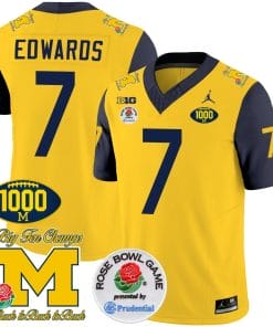 Donovan Edwards Jersey #7 Michigan Wolverines Vapor Stitched 1000 Wins Rose Bowl Patch Navy Sleeves