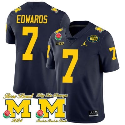 Donovan Edwards Jersey #7 Michigan Wolverines 1000 Wins Rose Bowl Big Ten Champs Patch Navy