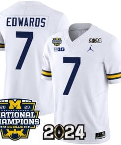 Donovan Edwards Jersey #7 Michigan Wolverines Vapor Limited Football 2024 National Champions Patch White