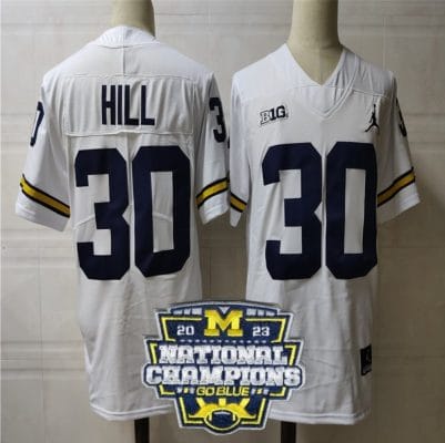 Daxton Hill Jersey #30 Michigan Wolverines Football 2023 National Champions Patch White 8 Daxton Hill Jersey #30 Michigan Wolverines Football 2023 National Champions Patch White