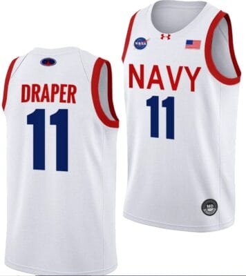 Donovan Draper Jersey #11 Navy Midshipmen NASA-Themed Basketball uniform 2023-24 White 8 Donovan Draper Jersey #11 Navy Midshipmen NASA-Themed Basketball uniform 2023-24 White