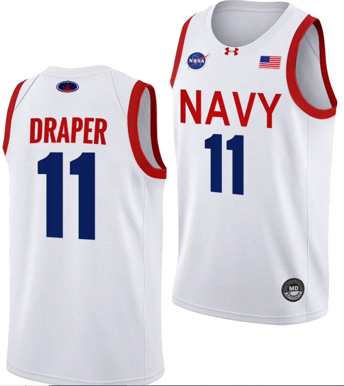 Donovan Draper Jersey #11 Navy Midshipmen NASA-Themed Basketball uniform 2023-24 White 1 Donovan Draper Jersey #11 Navy Midshipmen NASA-Themed Basketball uniform 2023-24 White