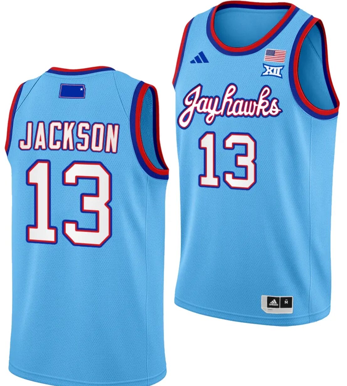 Elmarko Jackson Jersey #13 Kansas Jayhawks Basketball DRIP Alternate 2023-24 Baby Blue 1 Elmarko Jackson Jersey #13 Kansas Jayhawks Basketball DRIP Alternate 2023-24 Baby Blue