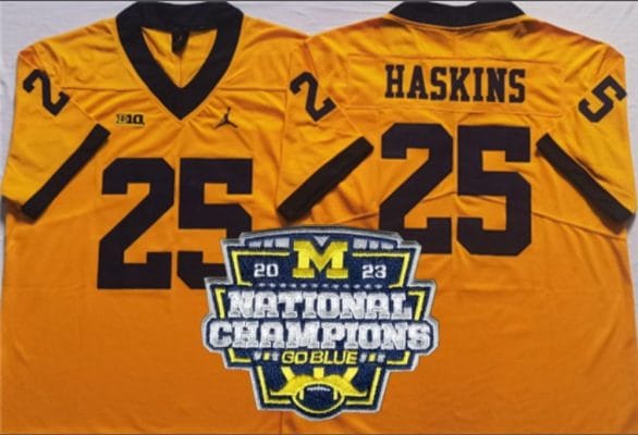 Hassan Haskins Jersey #25 Michigan Wolverines Football 2023 National Champions Patch Yellow