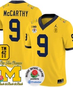 JJ McCarthy Jersey #9 Michigan Wolverines Vapor TM 42 Honor – Rose Bowl Patch Football Maize