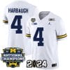 Jim Harbaugh Jersey #4 Michigan Wolverines Vapor Limited Football 2024 National Champions Patch White