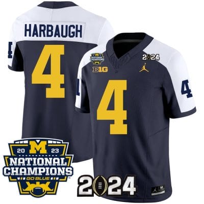 Jim Harbaugh Jersey #4 Michigan Wolverines Vapor Limited Football 2024 National Champions Patch Alternate