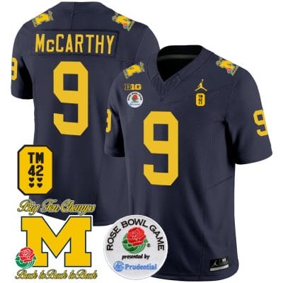 JJ McCarthy Jersey #9 Michigan Wolverines Vapor TM 42 Honor – Rose Bowl Patch Football Navy