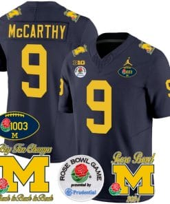 JJ McCarthy Jersey #2 Michigan Wolverines Vapor 1003 Wins Rose Bowl Patch Football Navy