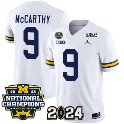 JJ McCarthy Jersey #9 Michigan Wolverines Vapor Limited Football 2024 National Champions Patch White 8 JJ McCarthy Jersey #9 Michigan Wolverines Vapor Limited Football 2024 National Champions Patch White
