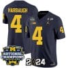 Jim Harbaugh Jersey #4 Michigan Wolverines Vapor Limited Football 2024 National Champions Patch Navy