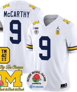 JJ McCarthy Jersey #9 Michigan Wolverines Vapor TM 42 Honor – Rose Bowl Patch Football White