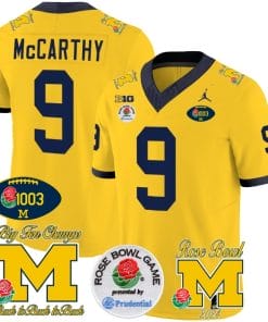 JJ McCarthy Jersey #2 Michigan Wolverines Vapor 1003 Wins Rose Bowl Patch Football Maize