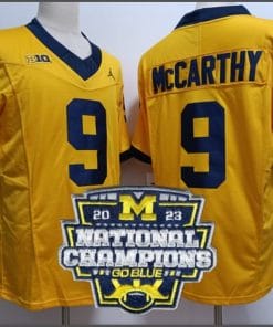 JJ Mccarthy Jersey #9 Michigan Wolverines Football 2023 National Champions Patch Yellow