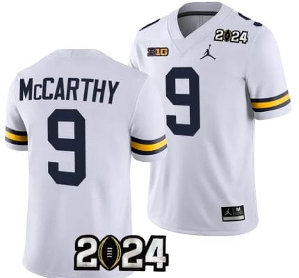 JJ McCarthy Jersey #9 Michigan Wolverines 2024 Football National Championship Playoff White 8 JJ McCarthy Jersey #9 Michigan Wolverines 2024 Football National Championship Playoff White