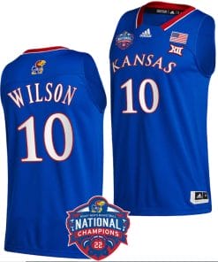Jalen Wilson Jersey #10 Kansas Jayhawks Basketball 2022 NCAA National Champions Royal