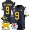 JJ McCarthy Jersey #9 Michigan Wolverines Vapor Stitched 1000 Wins Rose Bowl Patch White Sleeves