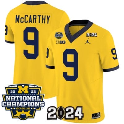 JJ McCarthy Jersey #9 Michigan Wolverines Vapor Limited Football 2024 National Champions Patch Maize