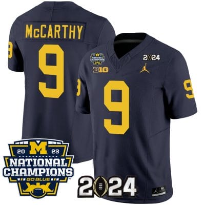 JJ McCarthy Jersey #9 Michigan Wolverines Vapor Limited Football 2024 National Champions Patch Navy