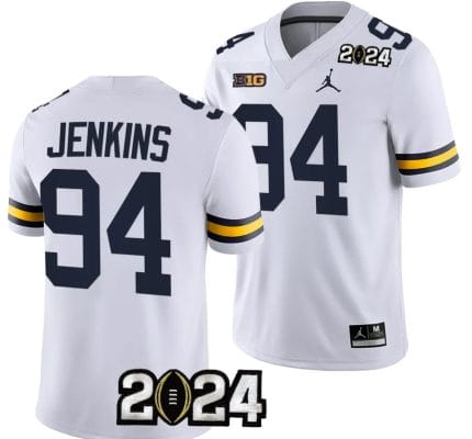 Kris Jenkins Jersey #94 Michigan Wolverines 2024 Football National Championship Playoff White 8 Kris Jenkins Jersey #94 Michigan Wolverines 2024 Football National Championship Playoff White