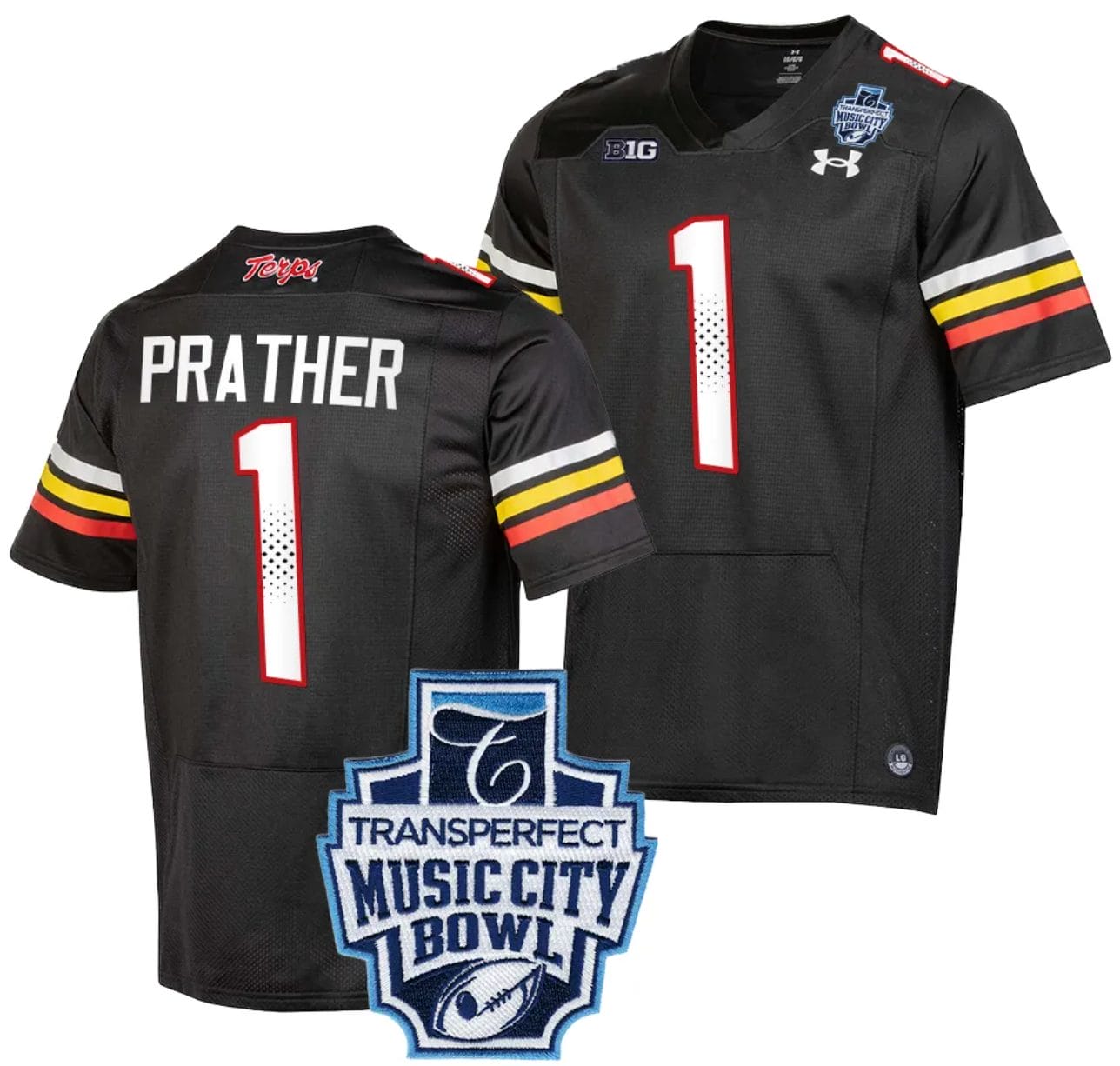 Kaden Prather Jersey #1 Maryland Terrapins 2023 Music City Bowl Patch Football Black 1 Kaden Prather Jersey #1 Maryland Terrapins 2023 Music City Bowl Patch Football Black