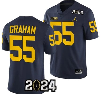 Mason Graham Jersey #55 Michigan Wolverines 2024 Football National Championship Playoff Navy