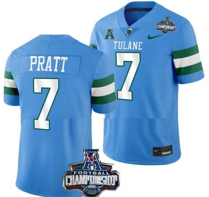 Michael Pratt Jersey #7 Tulane Green Wave 2022 ACC Football Championship Blue 8 Michael Pratt Jersey #7 Tulane Green Wave 2022 ACC Football Championship Blue
