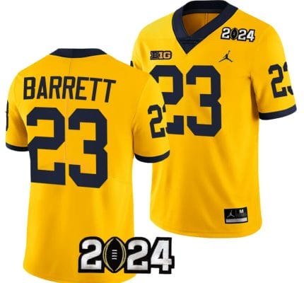 Michael Barrett Jersey #23 Michigan Wolverines 2024 Football National Championship Playoff Yellow 8 Michael Barrett Jersey #23 Michigan Wolverines 2024 Football National Championship Playoff Yellow