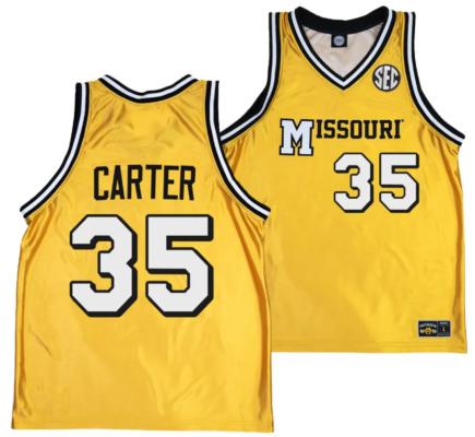 Noah Carter Jersey #35 Missouri Tigers Alternate Basketball Throwback Legacy uniform Gold