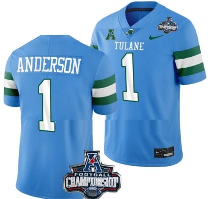 Nick Anderson Jersey #1 Tulane Green Wave 2022 ACC Football Championship Blue 8 Nick Anderson Jersey #1 Tulane Green Wave 2022 ACC Football Championship Blue