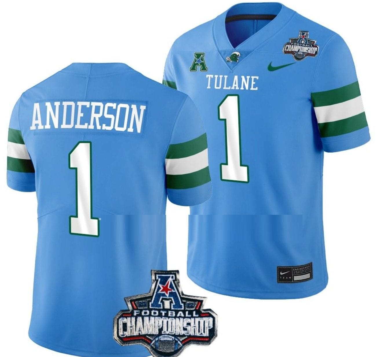 Nick Anderson Jersey #1 Tulane Green Wave 2022 ACC Football Championship Blue 1 Nick Anderson Jersey #1 Tulane Green Wave 2022 ACC Football Championship Blue