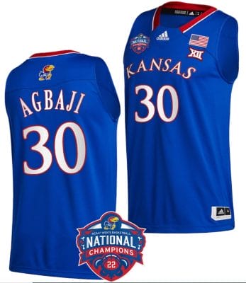 Ochai Agbaji Jersey #30 Kansas Jayhawks Basketball 2022 NCAA National Champions Royal