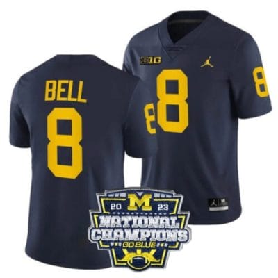 Ronnie Bell Jersey #8 Michigan Wolverines Football 2023 National Champions Patch Navy 8 Ronnie Bell Jersey #8 Michigan Wolverines Football 2023 National Champions Patch Navy