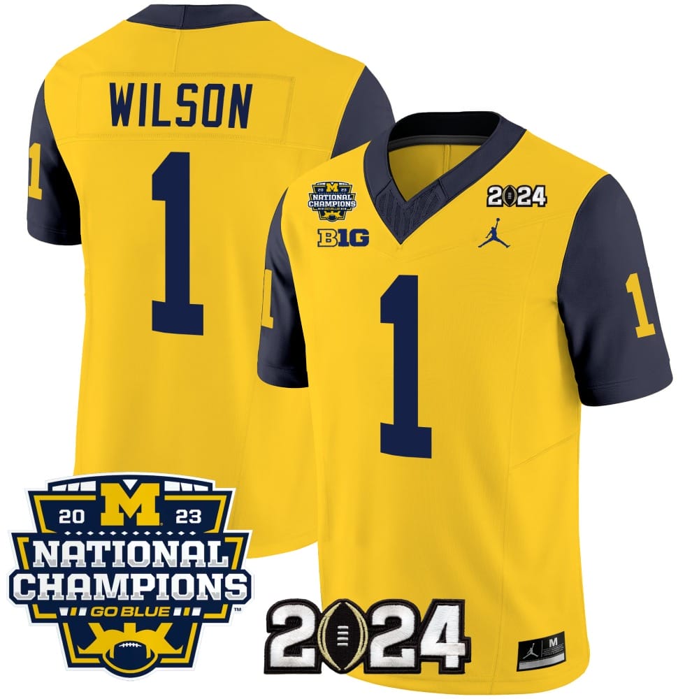 Roman Wilson Jersey #1 Michigan Wolverines Vapor Limited Football 2024 National Champions Patch Navy Sleeves 1 Roman Wilson Jersey #1 Michigan Wolverines Vapor Limited Football 2024 National Champions Patch Navy Sleeves