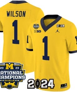 Roman Wilson Jersey #1 Michigan Wolverines Vapor Limited Football 2024 National Champions Patch Maize