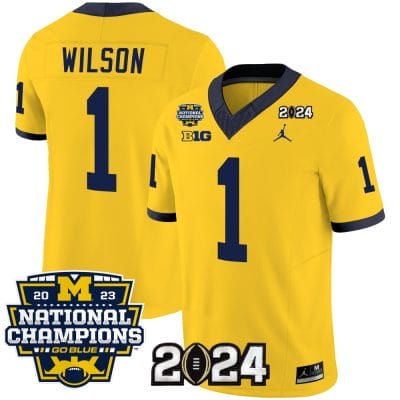 Roman Wilson Jersey #1 Michigan Wolverines Vapor Limited Football 2024 National Champions Patch Maize 8 Roman Wilson Jersey #1 Michigan Wolverines Vapor Limited Football 2024 National Champions Patch Maize
