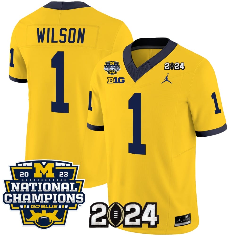 Roman Wilson Jersey #1 Michigan Wolverines Vapor Limited Football 2024 National Champions Patch Maize 1 Roman Wilson Jersey #1 Michigan Wolverines Vapor Limited Football 2024 National Champions Patch Maize