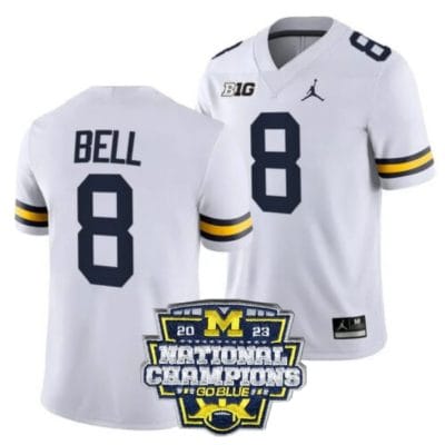 Ronnie Bell Jersey #8 Michigan Wolverines Football 2023 National Champions Patch White