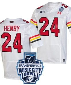 Roman Hemby Jersey #24 Maryland Terrapins 2023 Music City Bowl Patch Football White