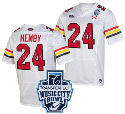 Roman Hemby Jersey #24 Maryland Terrapins 2023 Music City Bowl Patch Football White