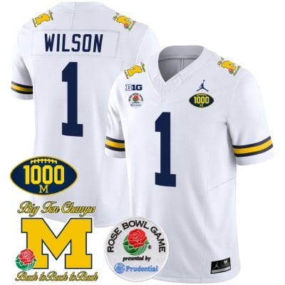Roman Wilson Jersey #1 Michigan Wolverines Vapor Stitched 1000 Wins Rose Bowl Patch White