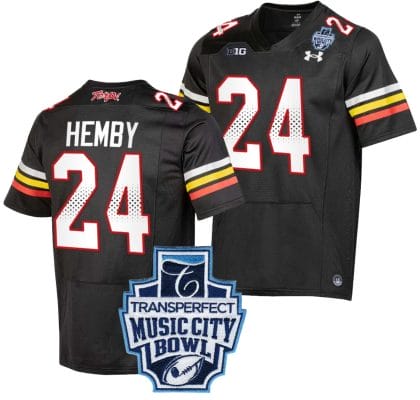 Roman Hemby Jersey #24 Maryland Terrapins 2023 Music City Bowl Patch Football Black