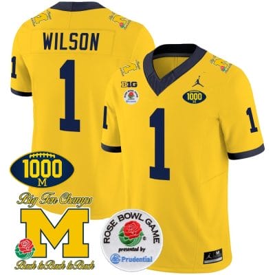 Roman Wilson Jersey #1 Michigan Wolverines Vapor Stitched 1000 Wins Rose Bowl Patch Maize